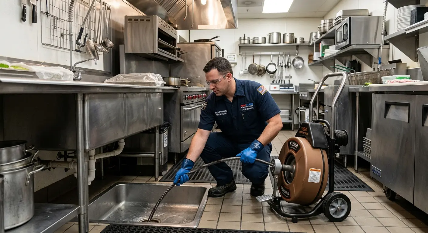 Commercial drain cleaning service in a restaurant kitchen in Munford