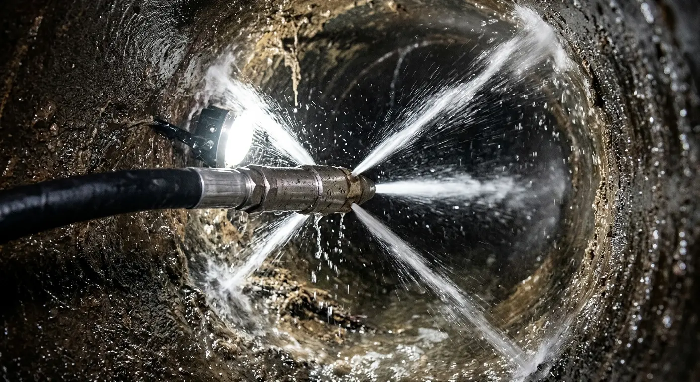 High-pressure hydro jetting nozzle cleaning sewer pipe for Storm Drain Cleaning in Munford